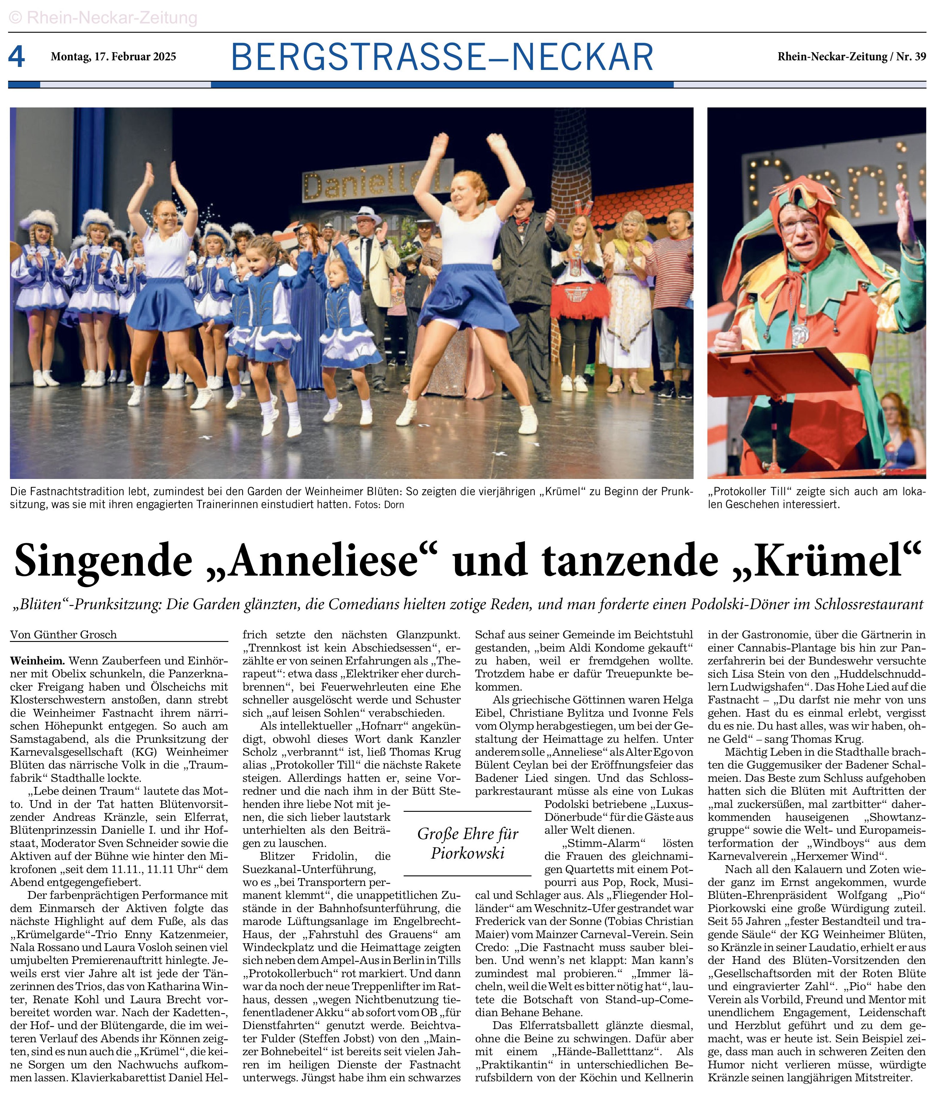 RNZ 17.02.2025 Fastnachtssitzung