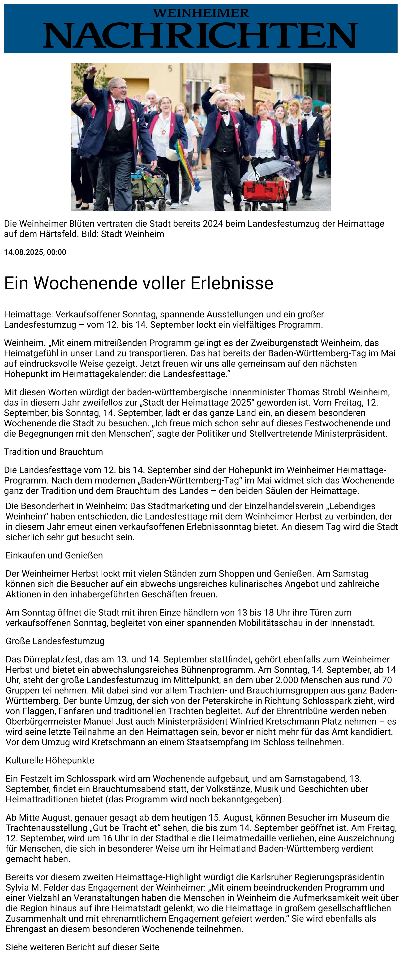 WNOZ 14.08.2025 Landesfestumzug der Heimattage